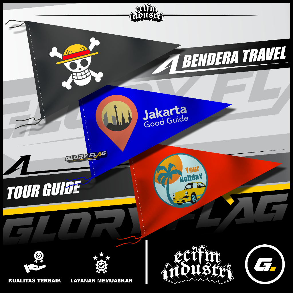 CUSTOM BENDERA SEGITIGA | BENDERA TOUR GUIDE TRAVEL | BENDERA MOTOR MOBIL