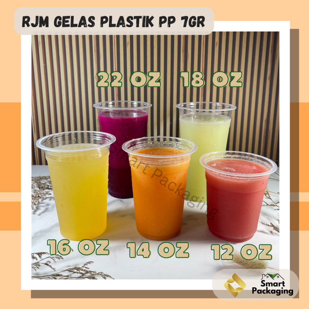 [ISI 50 PCS] RJM Gelas Plastik PP TEBAL 7gr 12 Oz 14 Oz 16 Oz 18 Oz 22 Oz / Bisa Seal / Plastic Cup 