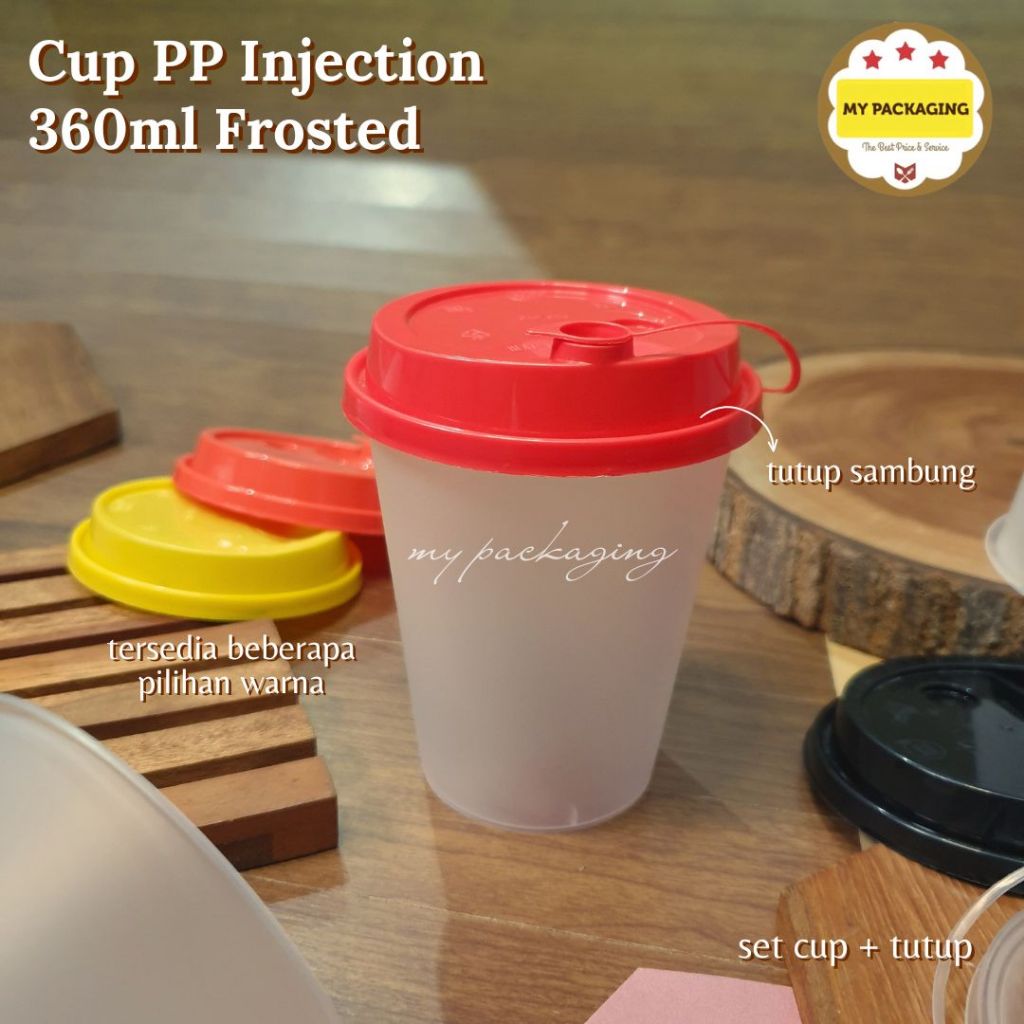FROSTED 360ml Gelas PP CUP INJECTION 25set  ( gelas+tutup )