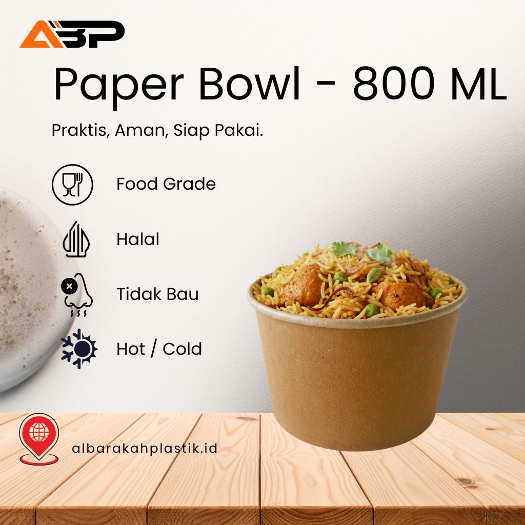 Premium Paper Bowl Kraft [800ml] - Mangkok Kertas Disposable / Rice Bowl / Soup Bowl - Anti-Bocor (F
