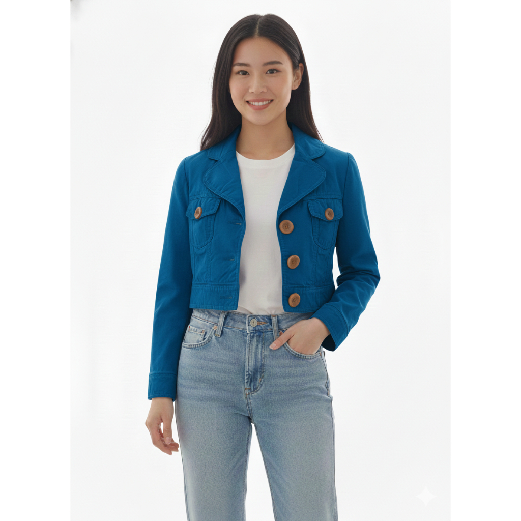 JACKET BAHAN JEANS BIRU CROP LD 92 BRAND NAKNINE