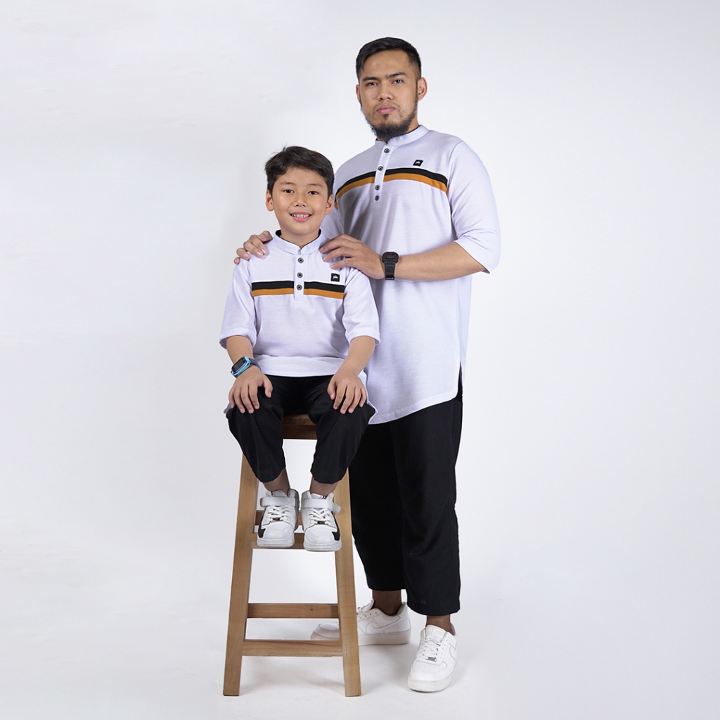 KHOIRUMMAH Kurta Zubair Couple - Koko Ayah Dan Anak Lengan 3/4 - White
