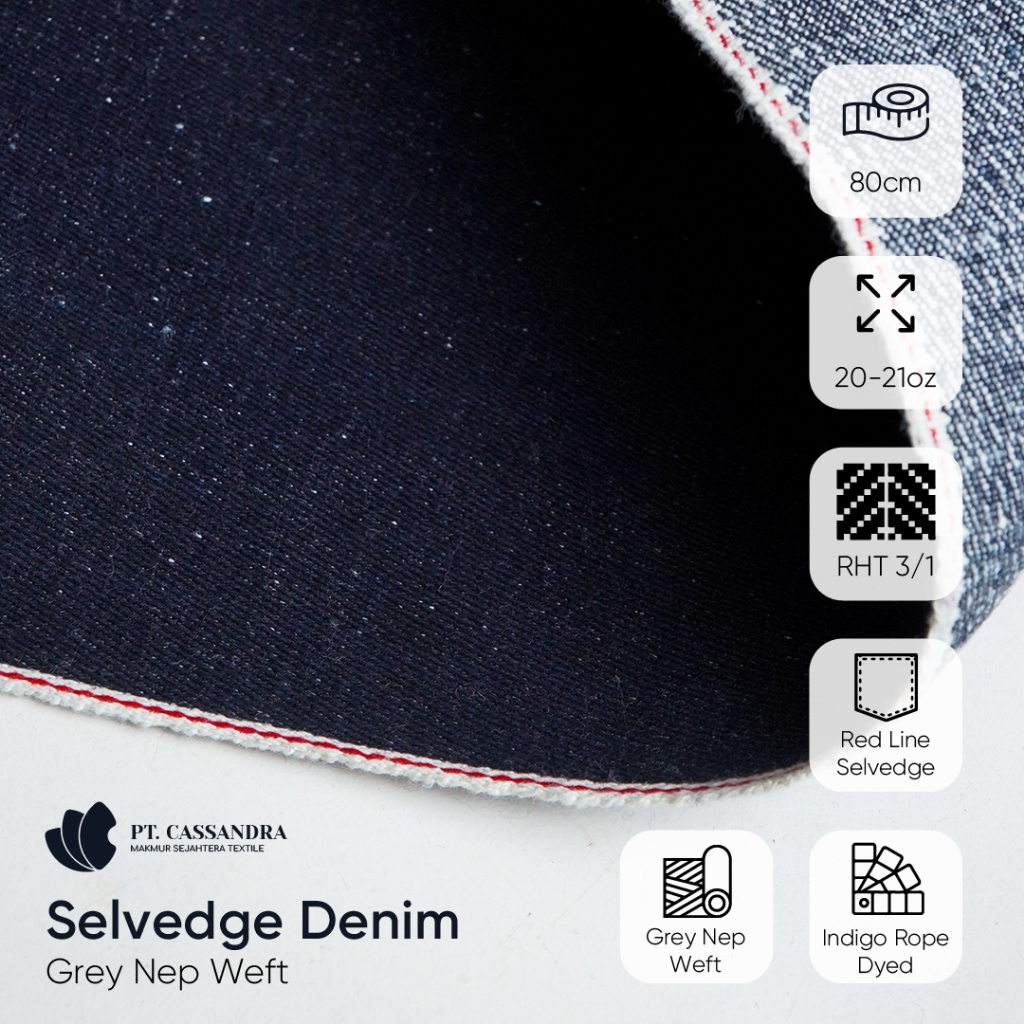 Kain Denim Grey Weft Nep Selvedge, 20-21 oz, Red Selvedge Line, Raw | Cassandra Textile