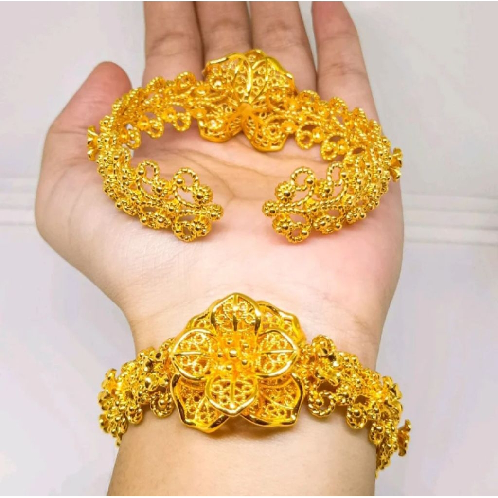 GELANG BANGLE BUNGA KENDARI PERHIASAN BUNGA KENDARI LAPIS EMAS 24K