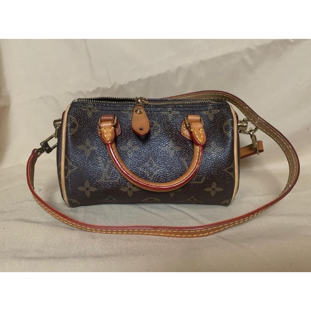 LV Tas Wanita Mini Boston Monogram Coklat Strap Panjang