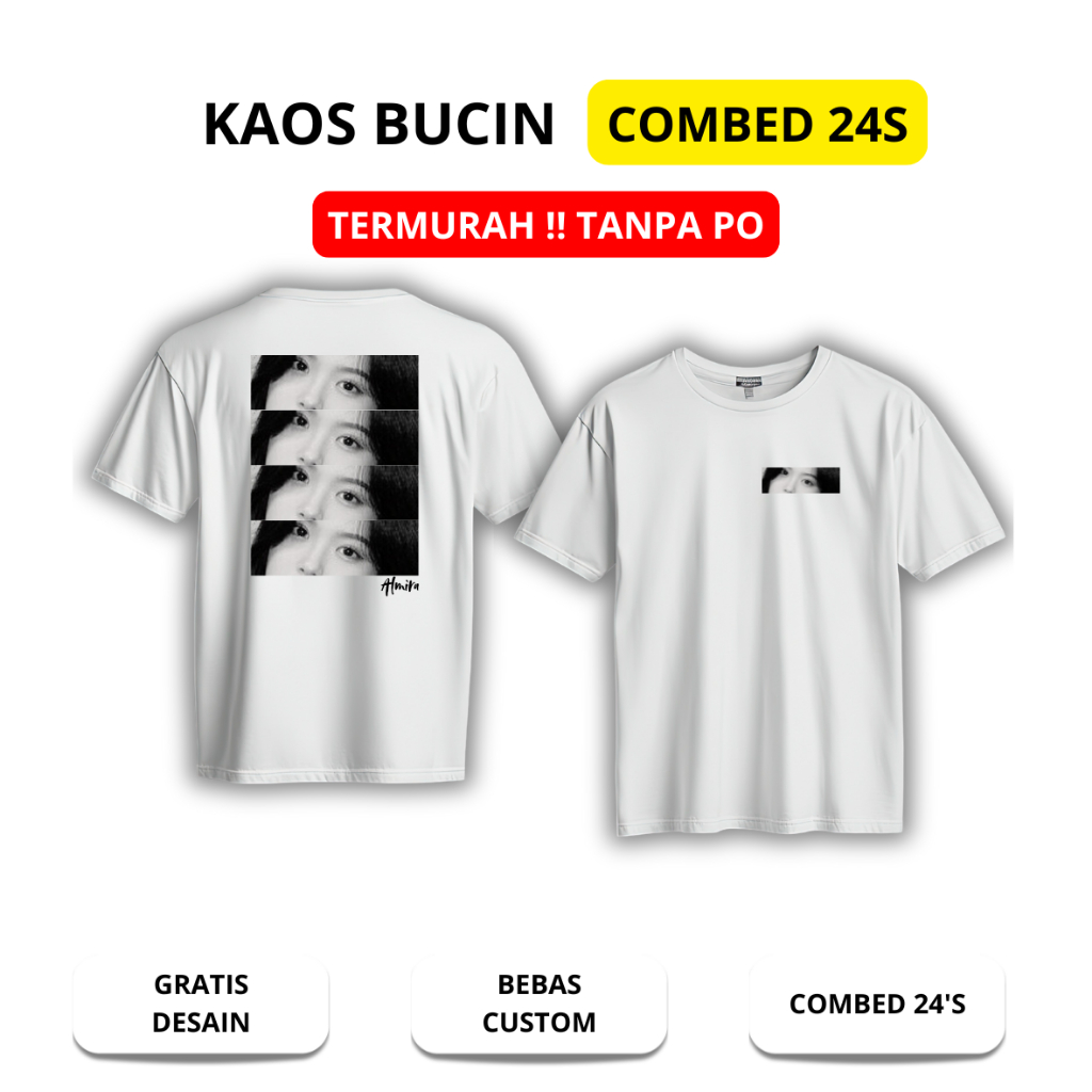 Kaos Bucin Foto Pacar Kaos Unisex T-shirt Sablon Custom Foto Katun Combed 24 s