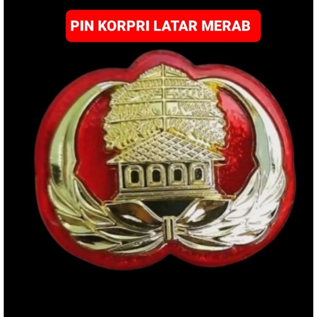 Pin lambang Korpri ASN PNS 3cm  Latar merah premium Magnet dan peniti bahan kuningan sepuh emas Gold