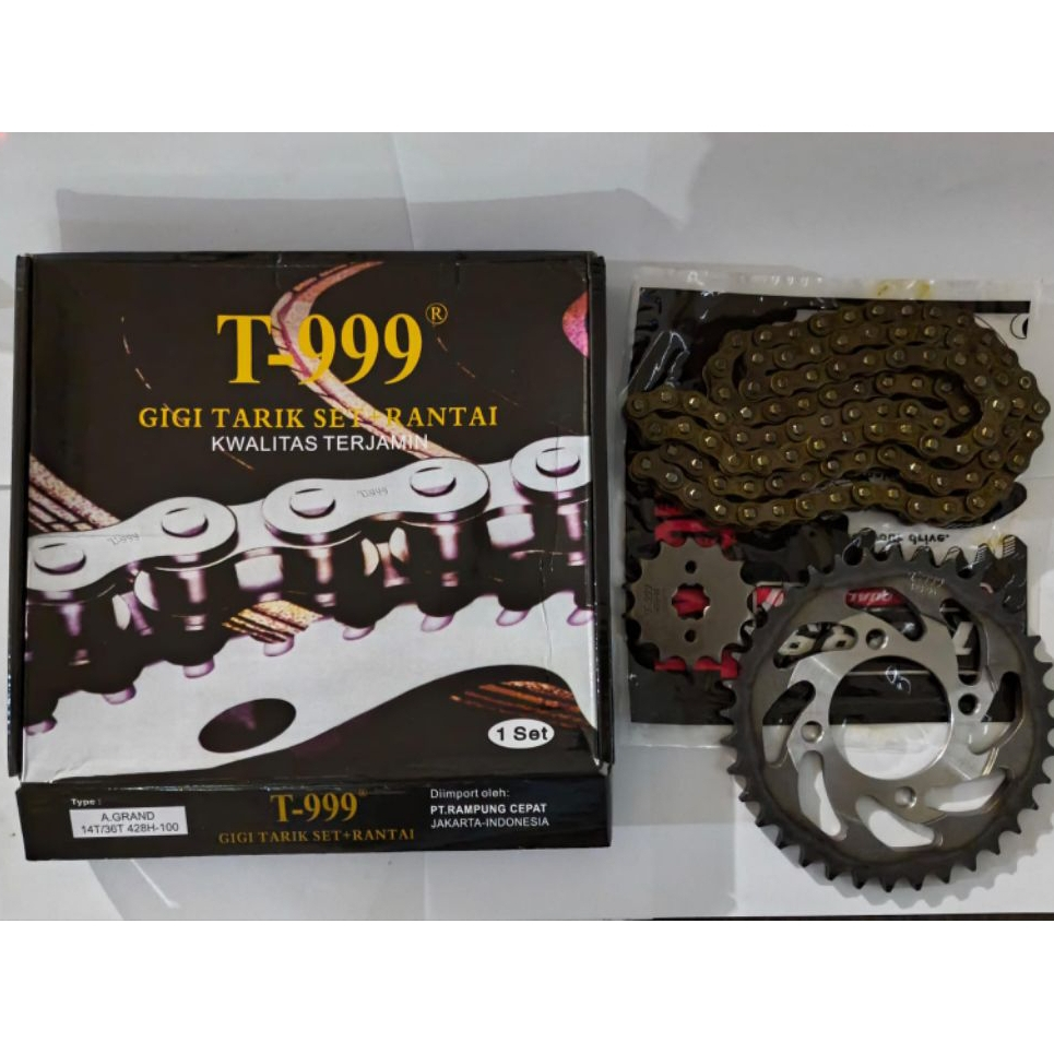 T999 Gir/Gear Paket/Set Komplit Motor Grand (14T/36T) 428H-100 Original