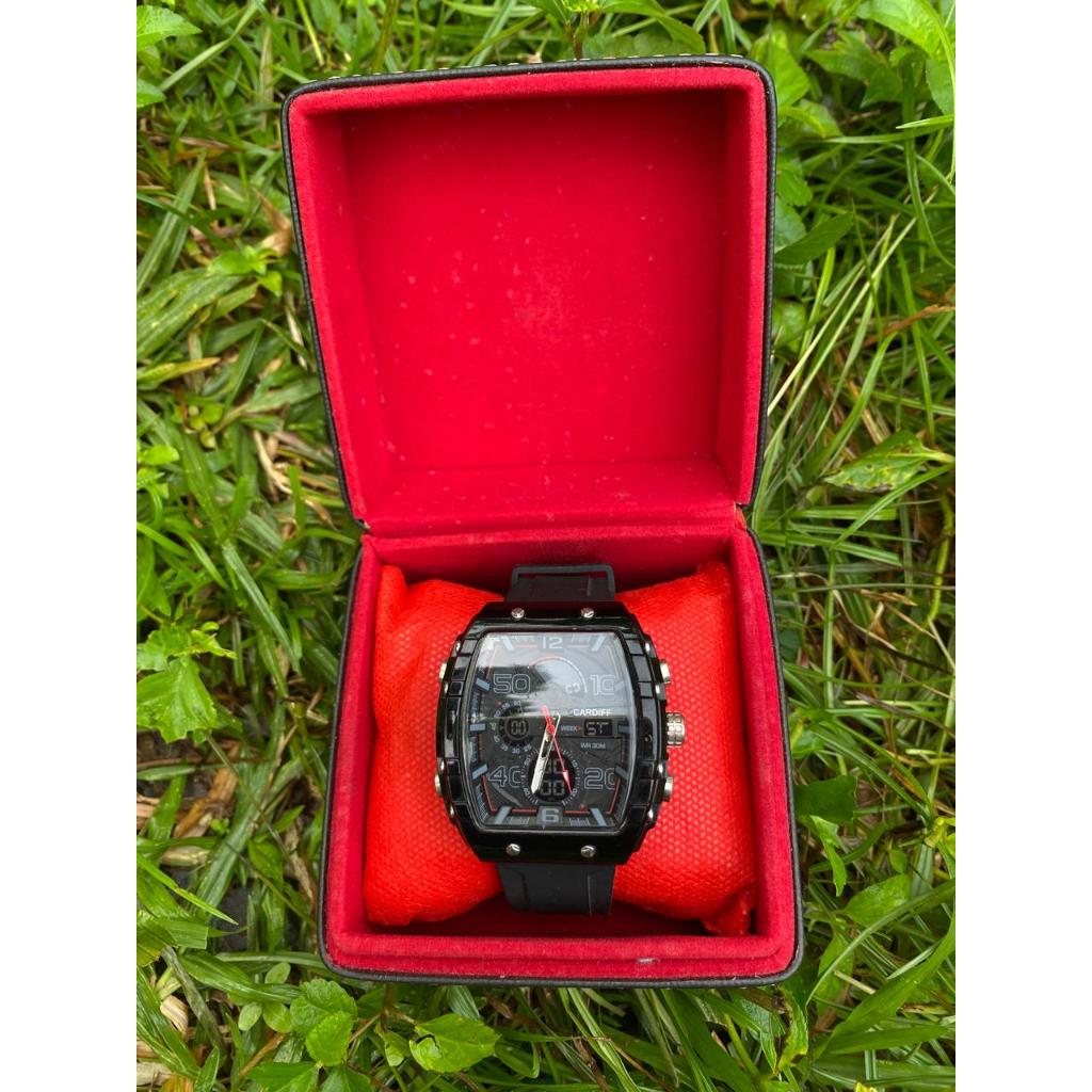 Jam Tangan Pria Cardiff Original Cowok Tali Rubber Analog & Digital Tonneau