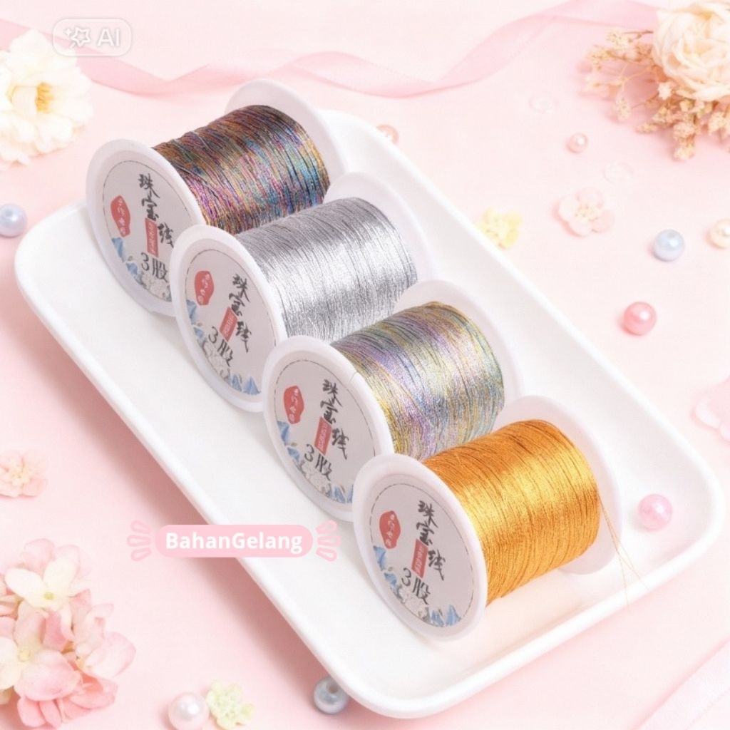 BahanGelang - Tali Giok - 5m - Warna Metalik emas gold silver untuk ikatan tali Glitter shiny gelang