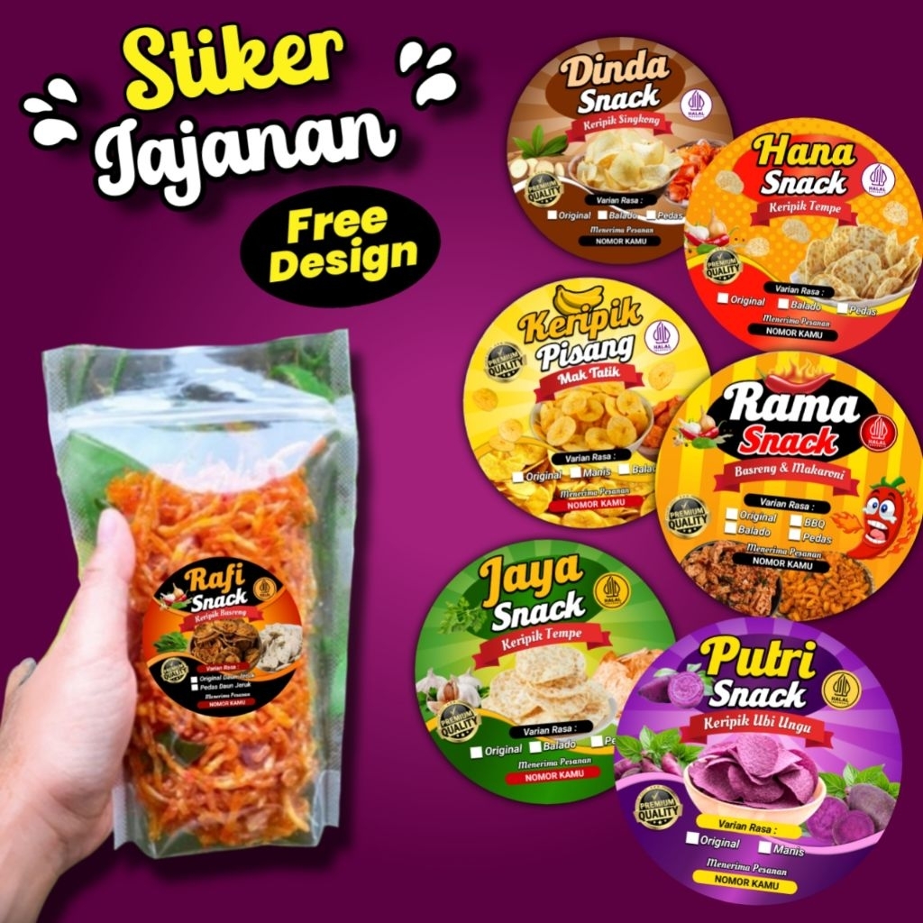 ( isi 100 pcs ) Stiker Label Snack Stiker Label Kemasan Stiker Snack Stiker Jajanan Stiker Basreng S