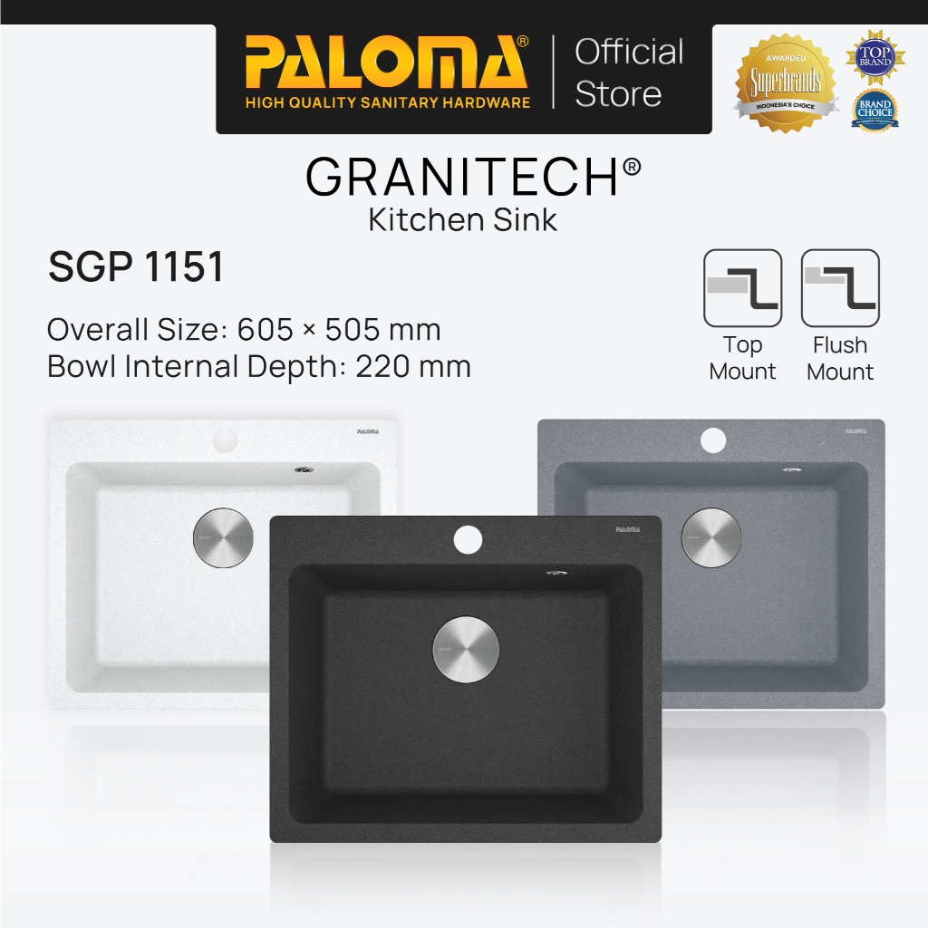 PALOMA SGP 1151 Kitchen Sink Bak Cuci Piring Dapur Granitech 1 Bowl Topmount Flushmount Granit Tech 