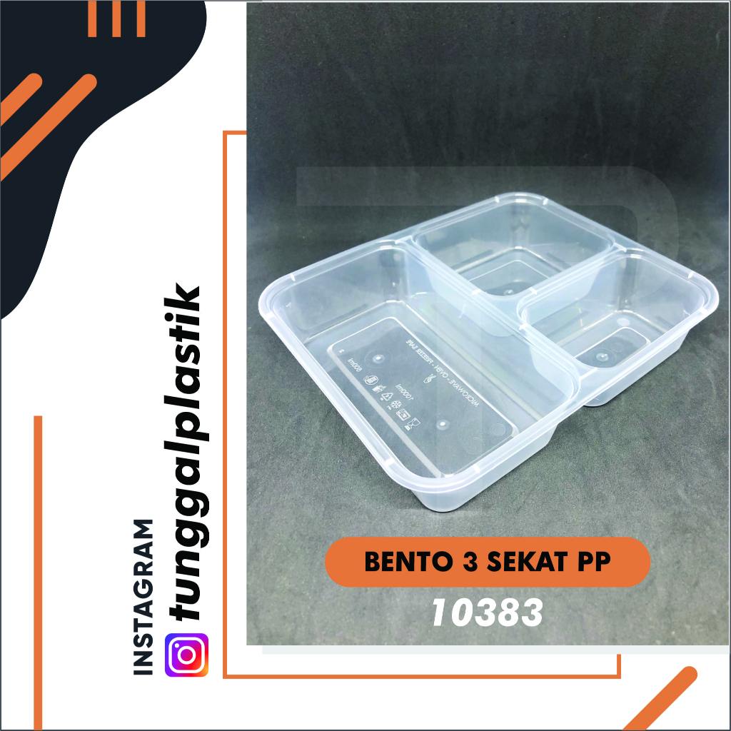 Tray Mika Thinwall Bento Sekat 3 PP Bening isi @25 set + Tutup