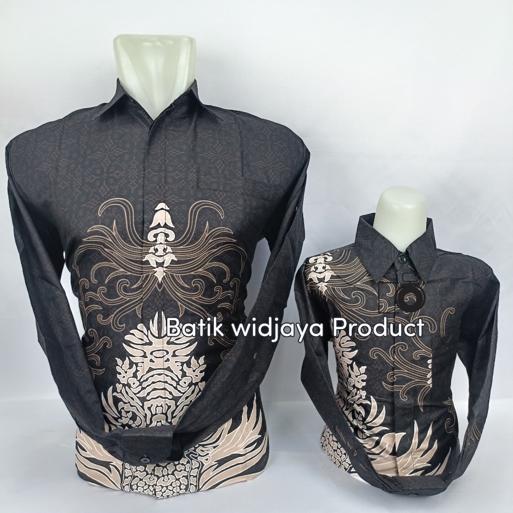 [PREMIUM] Couple Kemeja Batik Pria & Anak Lengan Panjang Batik Wijaya Iwan Tirta HITAM - Baju Batik 