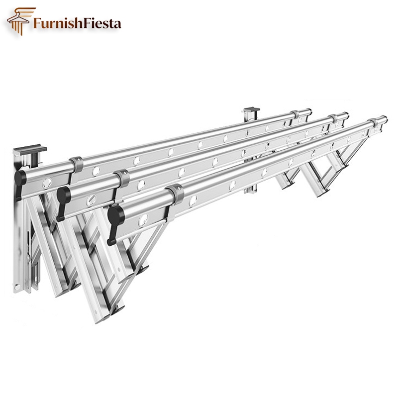 Jemuran Dinding Lipat Stainless Jemuran Baju Tempel Dinding Auminium Dengan Lubang Tahan Angin