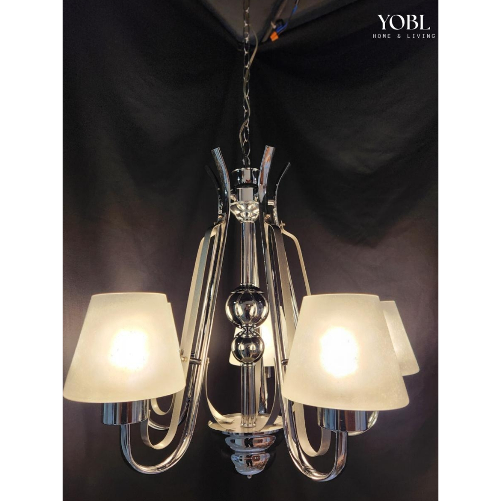 Lampu Hias Gantung Kap Klasik Kristal Chrome Indoor Bulb E14*5