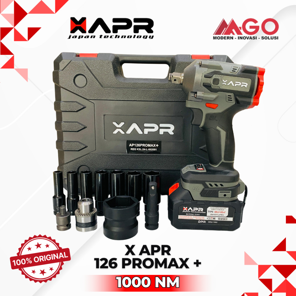 Impact Wrench APR AP126 PROMAX+ 1000Nm Cordless Brushless Set Lengkap CVT Bor 2 Baterai 88VF