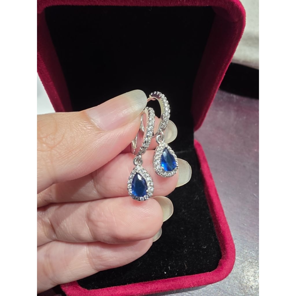 Anting Blue Shappire Premium Replika Berlian