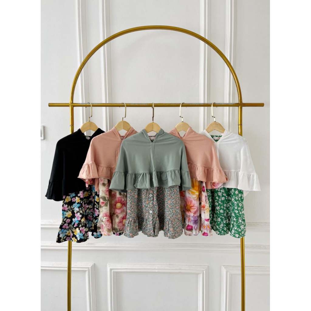 Gamis anak bayi balita katun rayon motif bunga set hijab beuzee 0-2 tahun