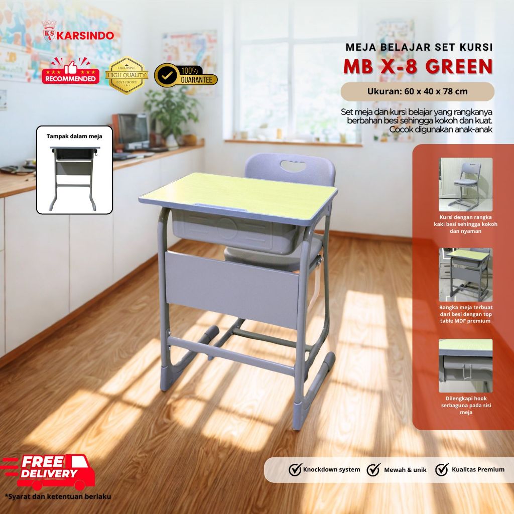Meja Belajar Besi Set Meja Kursi Belajar X8