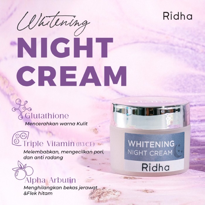 Whitening night cream | RIDHA BEAUTY Whitening Night Cream Mencerahkan Hilangkan Flek hitam | HALAL 