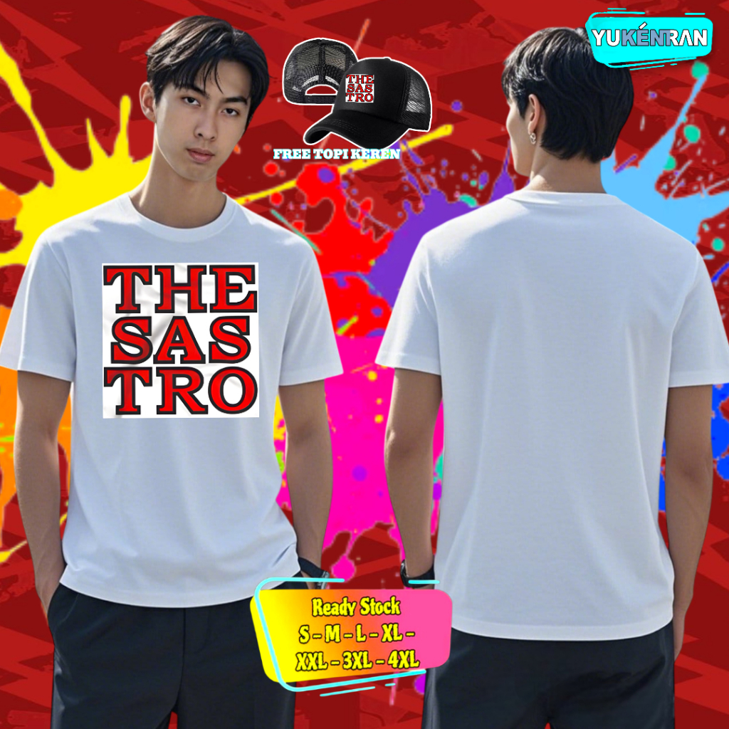 KAOS DISTRO CASUAL THE SASTRO FRONT DESIGN STREETWEAR COTTON COMBAD 24s FREE TOPI
