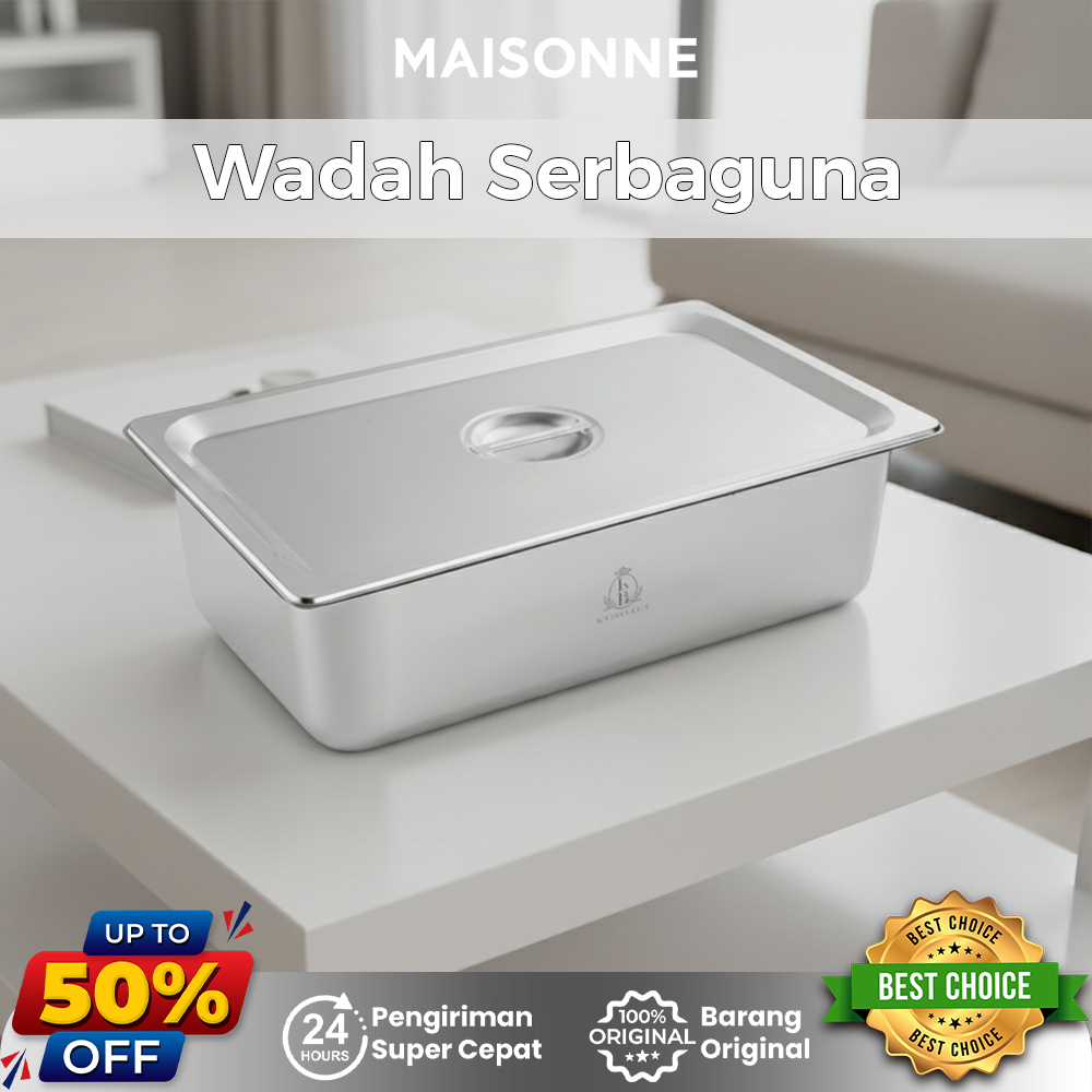 Wadah Stainless Steel Bertutup Serbaguna Wadah Sayur Tutup Wadah Makanan dan Lauk Stainless TR321