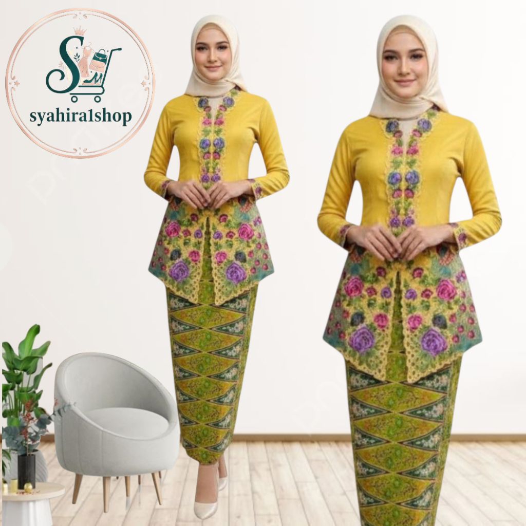 Kebaya Encim Jumbo Ld 140 Motip Sulam Bordir Warna Motip Merak Setelan Kebaya Encim Rok Tumpal