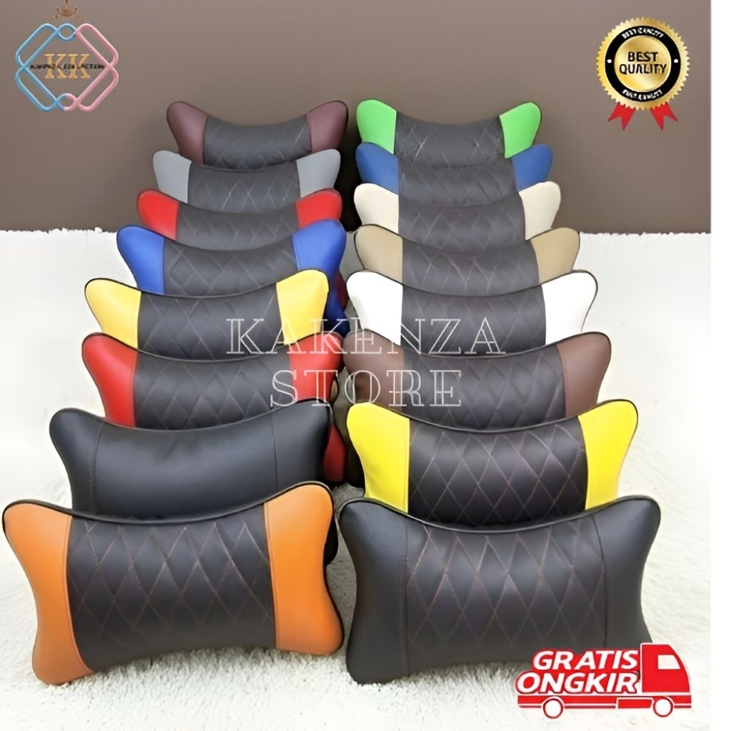 Bantal Leher Mobil Premium - Set 2 pcs Hitam Merah, Nyaman & Anti Air