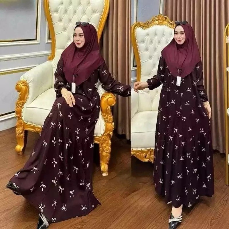 OMAYA GAMIS RAYON SELETING TANGAN BALON LD 110 & 120 // DRESS MUSLIMAH LENGAN PANJANG // GAMIS MOTIF