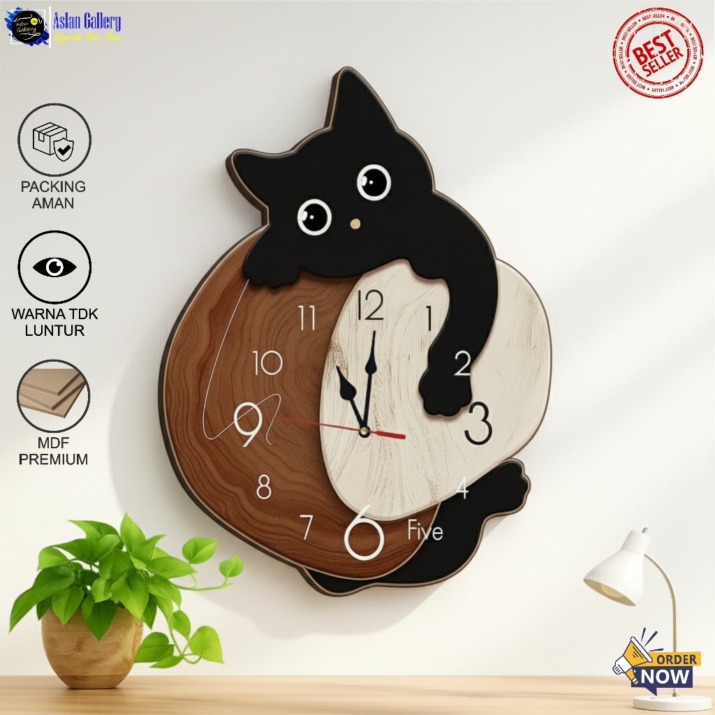 JAM DINDING UKIR 3D KARAKTER kucing aesthetic tempel karakter Dekorasi Rumah kamar tidur anak