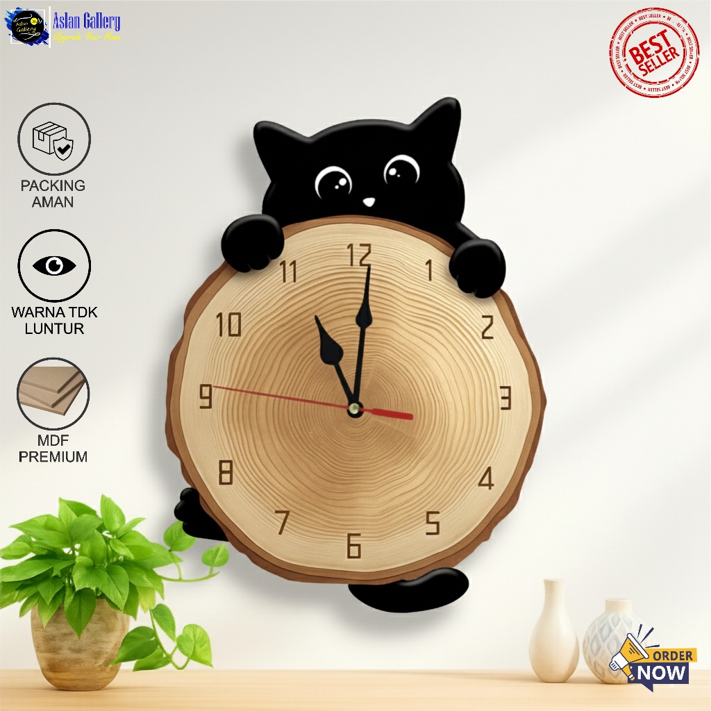 JAM DINDING UKIR 3D KARAKTER kucing aesthetic tempel karakter Dekorasi Rumah kamar tidur anak