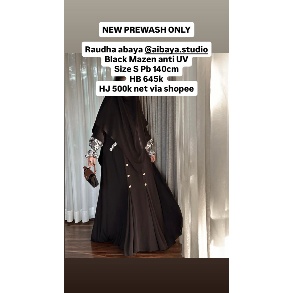 (New prewash only bukan preloved) Raudha abaya Mazen anti UV by Aibaya studio