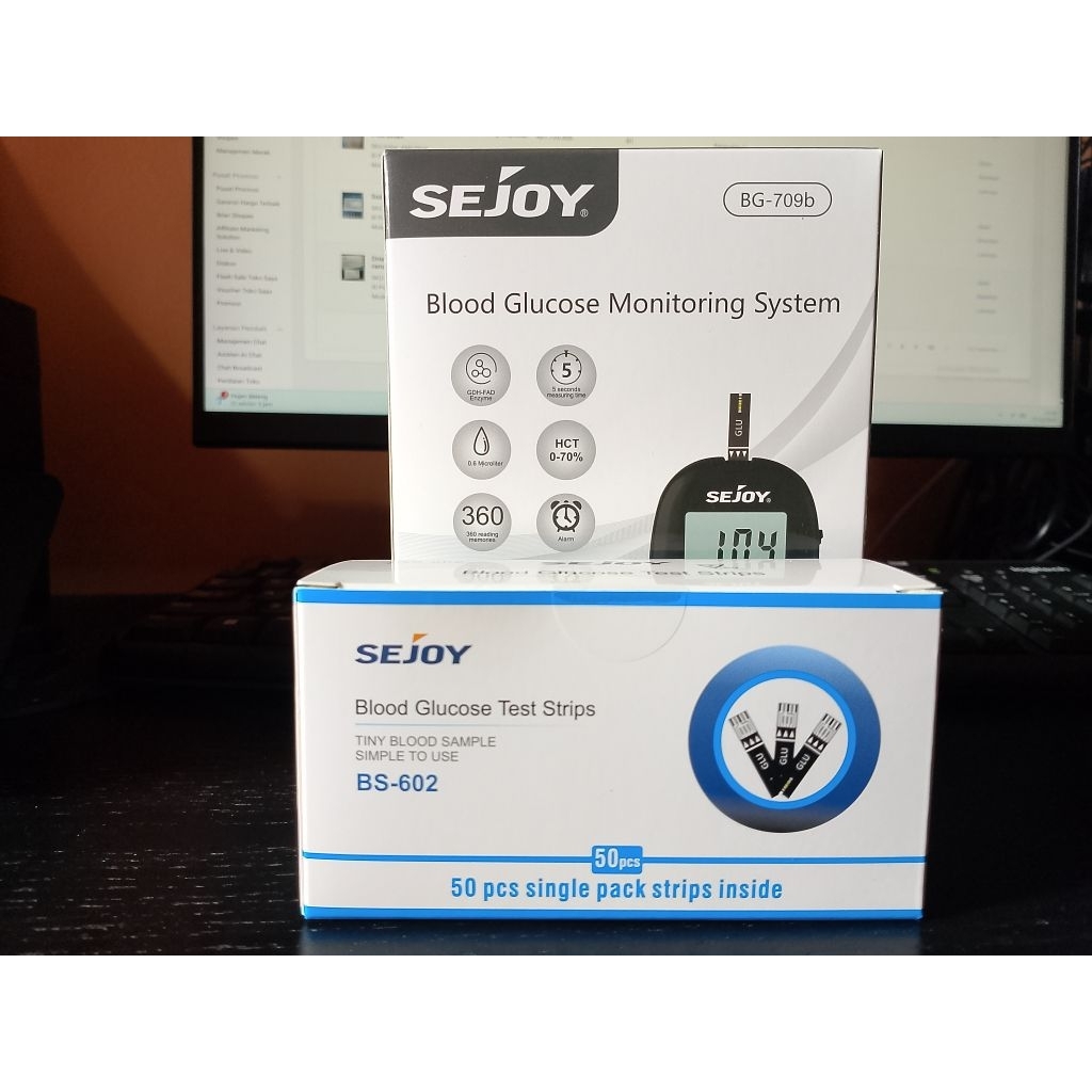 Blood Glucose strip lengkap + Alat Sejoy l Alat monitoring Glucose lengkap + strip isi 50 l Alat tes