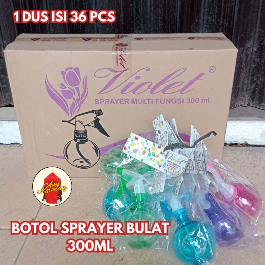 1 DUS BULAT VIOLET 300ML SEMPROTAN BOTOL SPRAYER BULAT ISI 36 PCS