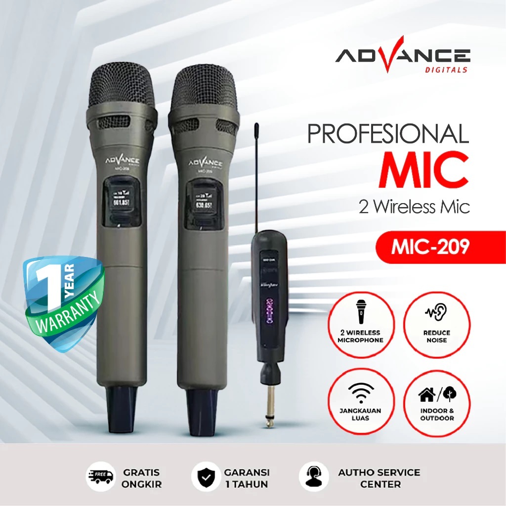 ADVANCE MIC-209 2Mic Digital Wireless Mic Microphone/Mikrofon Bluetooth Profesional Mic Wireless Blu