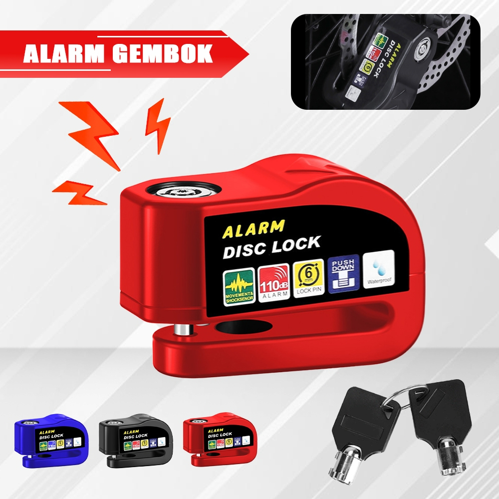 Gembok Motor Anti Maling Alarm Cakram Disc Lock 110dB Tahan Air Kuat Portabel Kunci Aman
