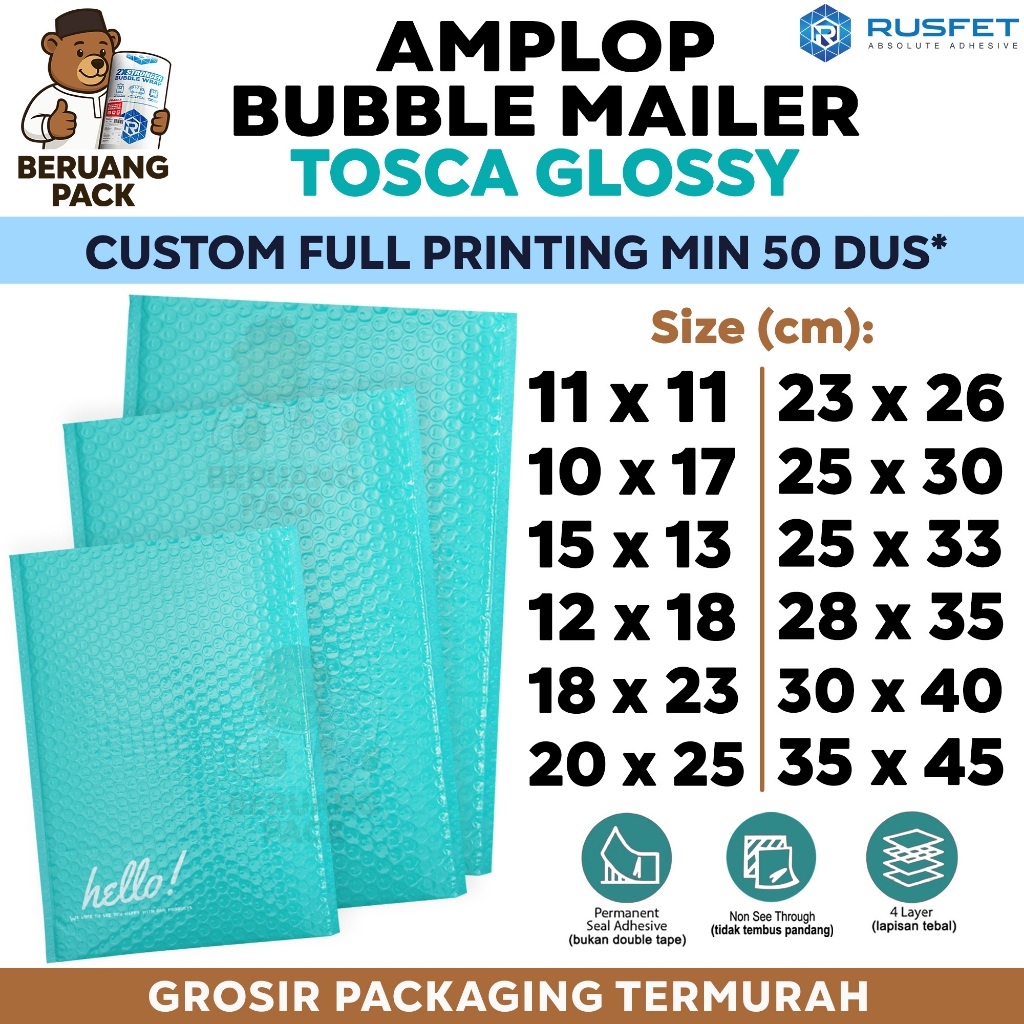 Amplop Bubble Wrap TOSCA GLOSSY Envelope Bubble Bag Mailer Security Bungkus Packing Paket RUSFET
