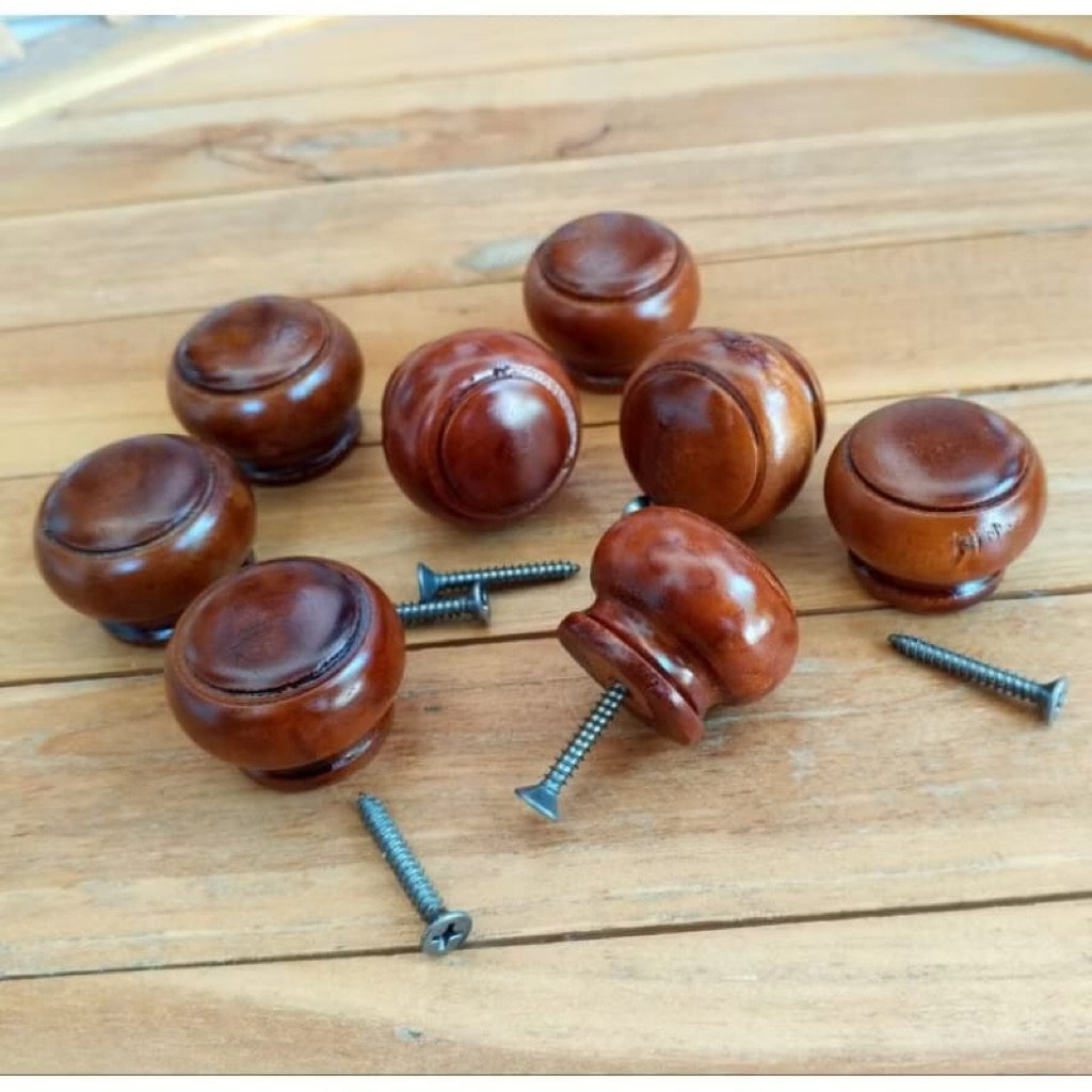 1 Buah Knop Kayu Bulat Tarikan Laci Lemari Kayu Polos Tarikan Laci Kayu