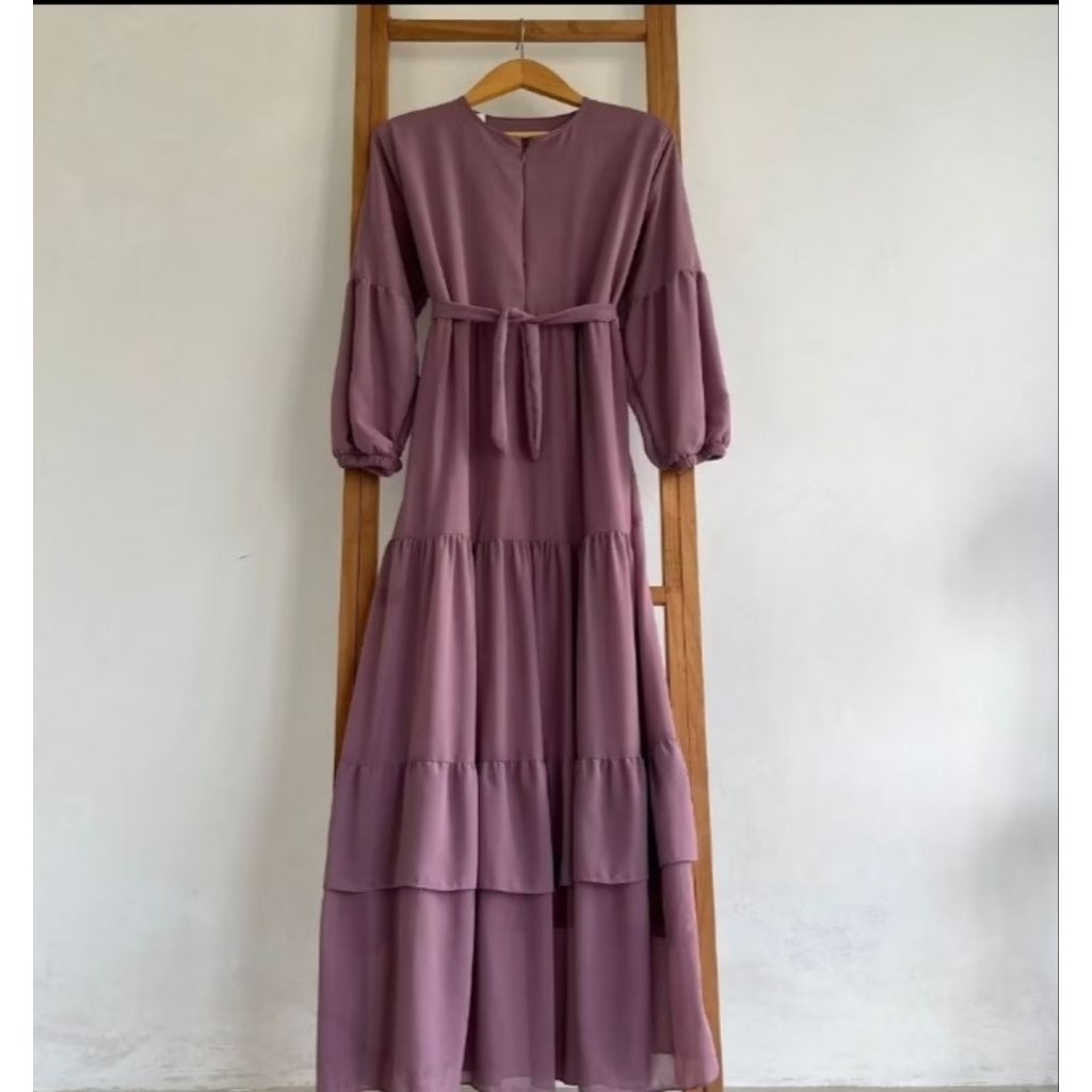Gamis Ceruty Babydoll Polos Free Bros Bahu dengan Resleting Depan