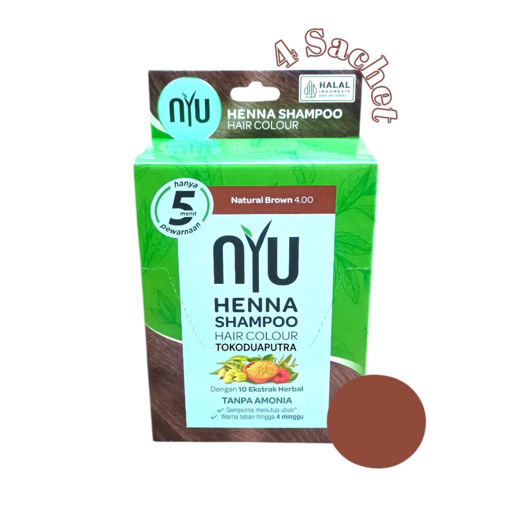 NYU Henna Shampoo Hair Colour Natural Brown 4.00 ( 1 Box X 4 pcs)