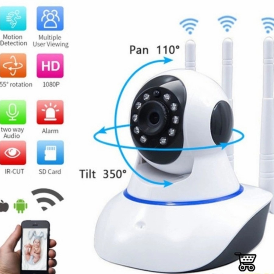 WIFI SMART NET CAMERA 1080P CCTV WIRELESS PORTEBLE / CAMERA CCTV V380 WIFI ANTENA