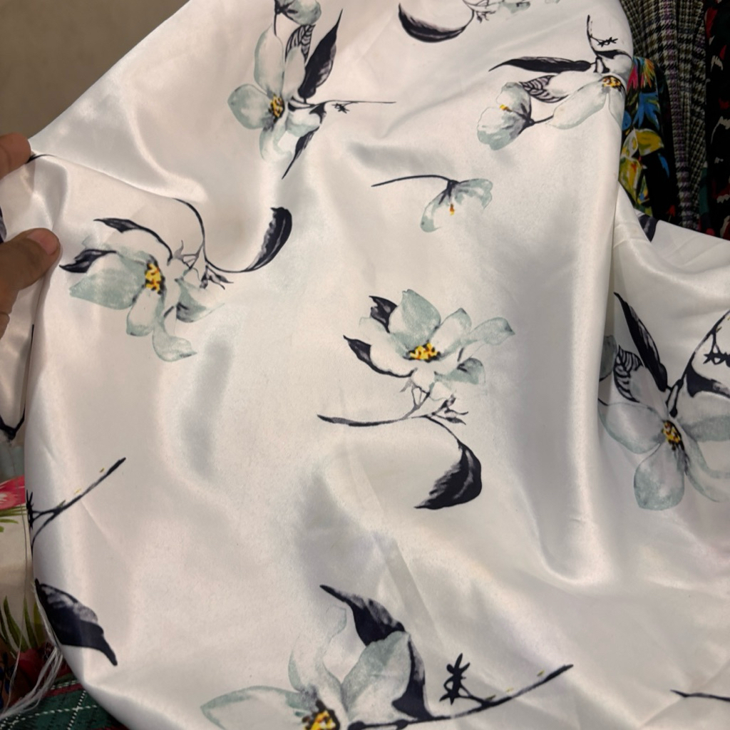 Bahan Kain Satin Velvet Floral Silk - Kain Meteran High Quality untuk Tunik, Rok Lilit & Kaftan - Ha