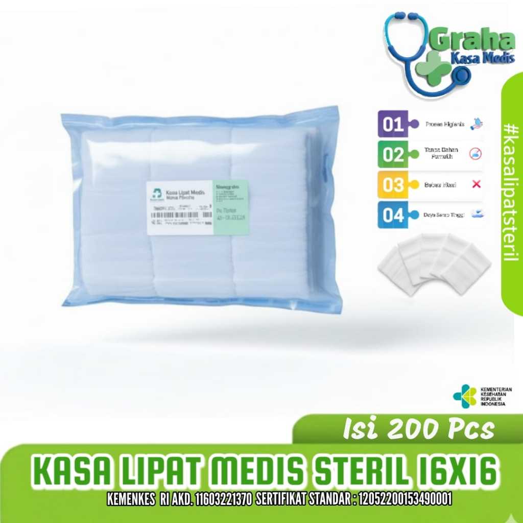 Kasa Lipat Medis Steril Pouch Kain Perban Untuk Luka Kecil 16x16 Cm