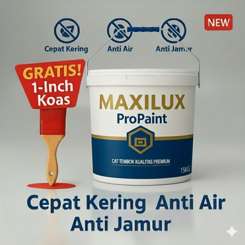 Cat Tembok Premium 15KG Maxilux Propaint| Cepat Kering, Anti Air & Anti Jamur | Bonus Kuas 1 Inch