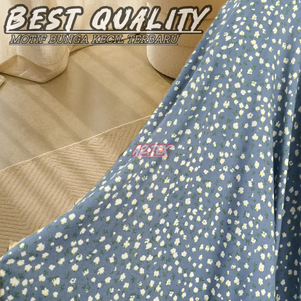 (Harga/0,5Meter) Kain Katun Rayon Viscose Premium || Kain Rayon Motif Bunga Kecil Import || Kain Met