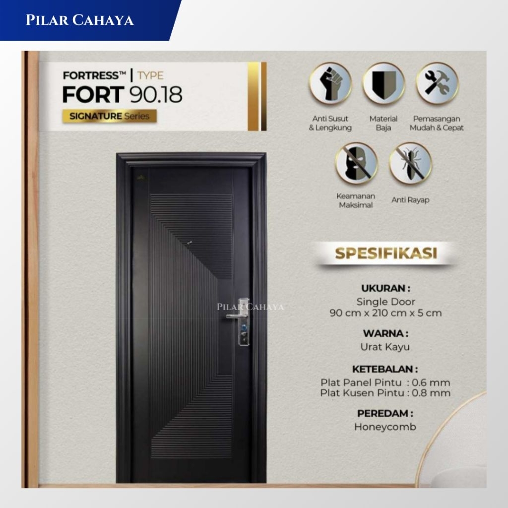 PINTU BAJA FORTRESS FORT 90 - UKURAN 90x210 PINTU FORTRESS SINGLE URAT KAYA - PUTIH - HITAM