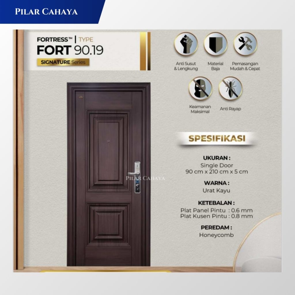 Pintu Baja Fortress Fort 90.19 Urat Kayu Ukuran 90x210