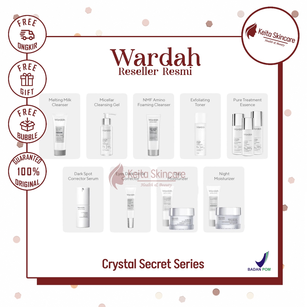 WARDAH Crystal Secret Series Lengkap - Milk Cleanser, Micellar Cleansing Gel, Foaming Cleanser, Exfo