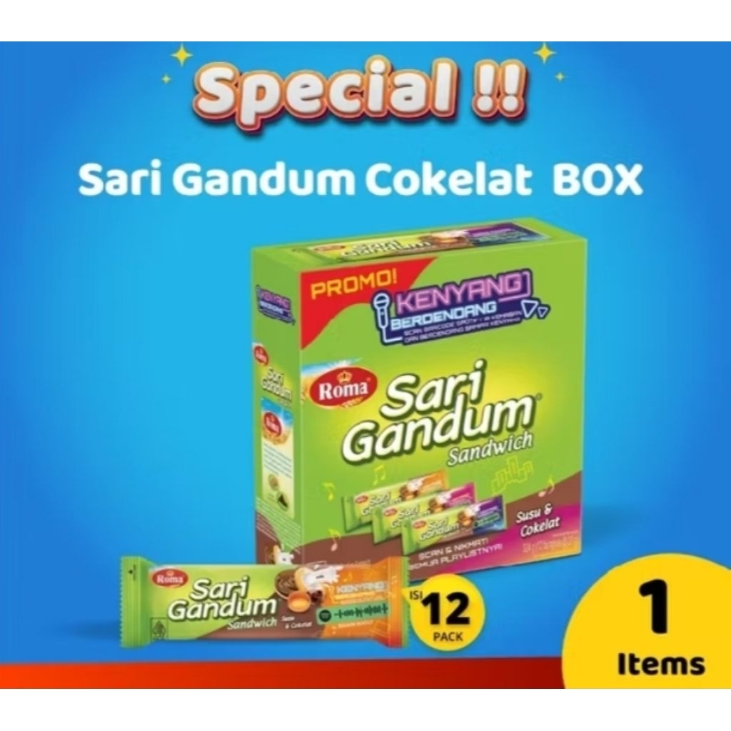 12 Pcs Biskuit Sandwich Roma Sari Gandum Rasa Susu Cokelat, Peanut Butter, Kacang